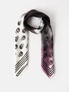 Alexander Mcqueen - Skull-print Tie-dyed Silk Scarf - Womens - Ivory Black