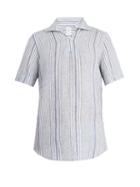 Matchesfashion.com Finamore 1925 - Palma Striped Spread Collar Linen Shirt - Mens - Blue White