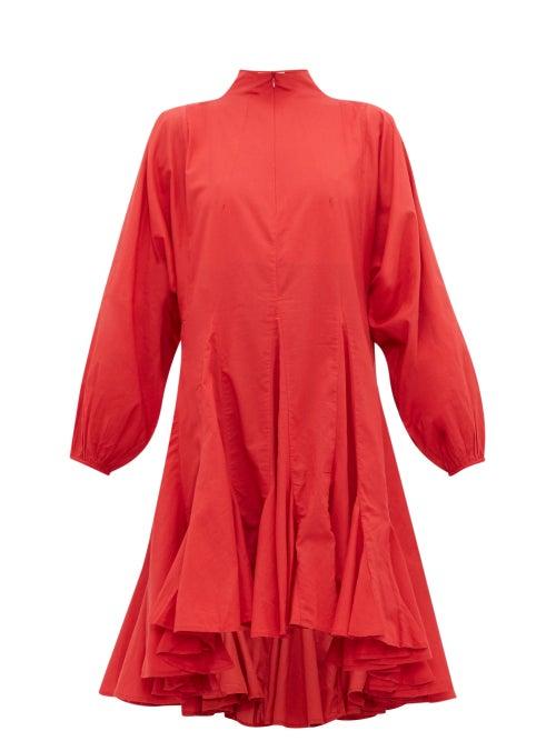 Matchesfashion.com Rhode - Adeline Flounced Hem Cotton Voile Dress - Womens - Red