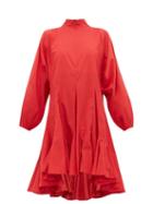 Matchesfashion.com Rhode - Adeline Flounced Hem Cotton Voile Dress - Womens - Red