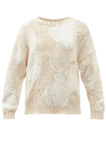 Matchesfashion.com Brunello Cucinelli - Sequinned Hand-knit Cotton Sweater - Womens - Cream Multi