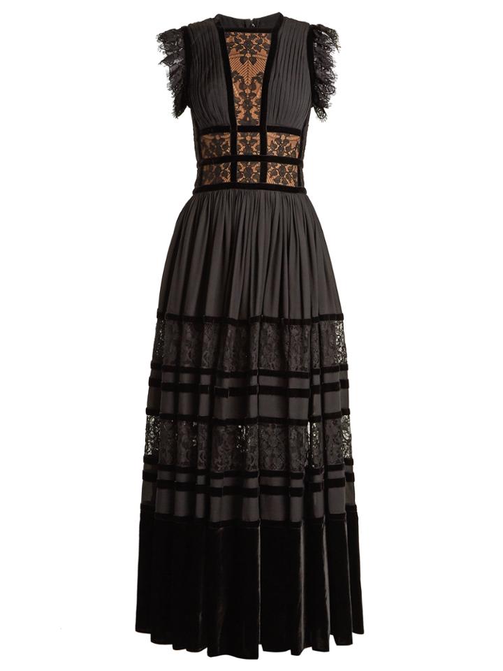 Elie Saab Lace-insert Pleated-georgette Gown