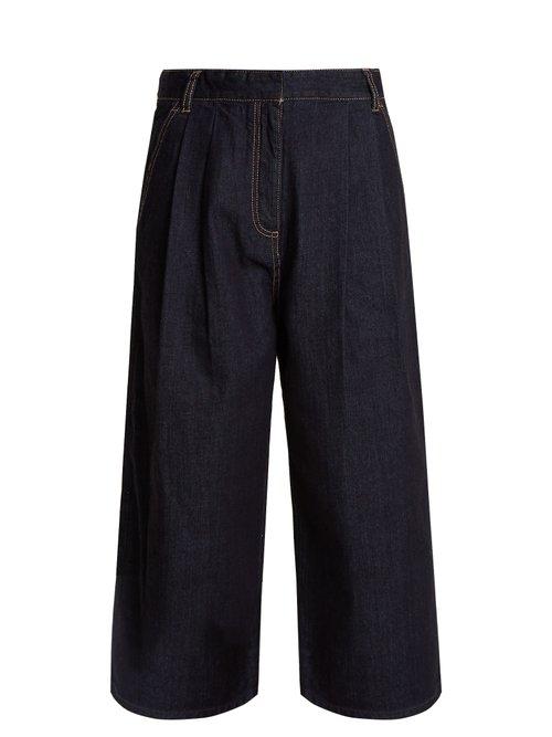 Matchesfashion.com Tibi - Sam Wide Leg Cropped Jeans - Womens - Dark Denim