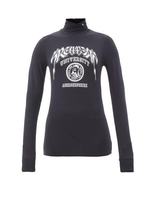 Raf Simons - Sreapers-print Modal-blend Jersey Long-sleeved Top - Womens - Dark Navy