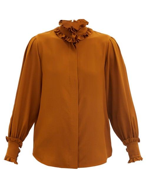 Matchesfashion.com Victoria Beckham - Ruffled Silk Blouse - Womens - Brown