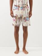 Desmond & Dempsey - Drawstring-waist Floral-print Linen Pyjama Shorts - Mens - Navy Multi