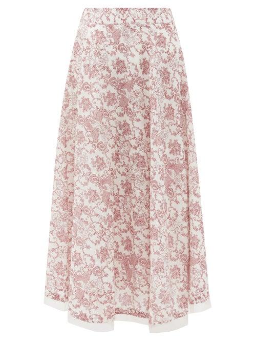 Matchesfashion.com Le Sirenuse, Positano - Livia Valy Myers-print Cotton-voile Skirt - Womens - Red Print