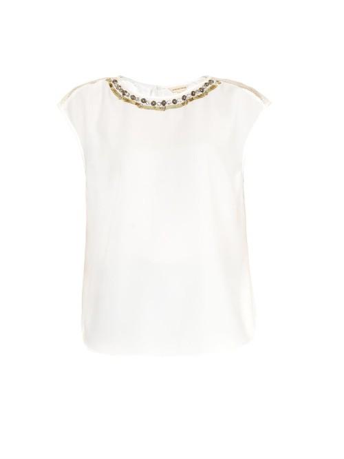 Rebecca Taylor Embellished Mesh And Crepe Top
