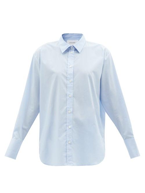Frame - The Oversized Organic-cotton Blend Poplin Shirt - Womens - Light Blue