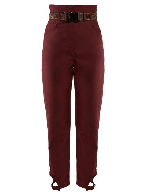 Matchesfashion.com Fendi - High Rise Cropped Mohair And Wool Trousers - Womens - Burgundy