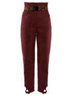 Matchesfashion.com Fendi - High Rise Cropped Mohair And Wool Trousers - Womens - Burgundy