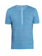 Matchesfashion.com 120% Lino - Half Button Linen Jersey T Shirt - Mens - Mid Blue