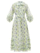 Matchesfashion.com Evi Grintela - English Rose Floral-print Ruffles Cotton Dress - Womens - Blue Print