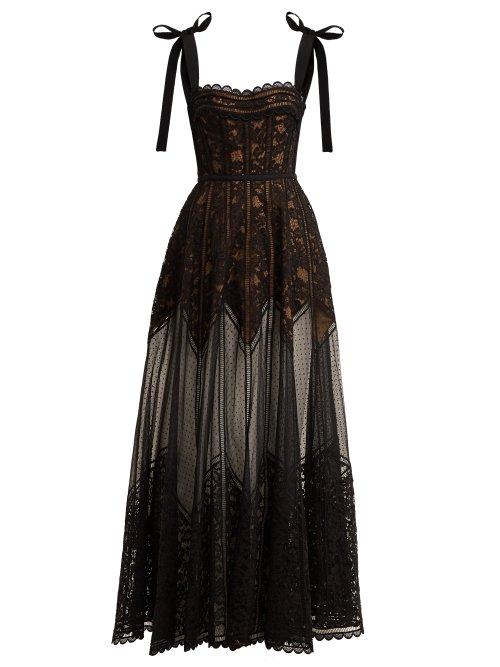 Matchesfashion.com Elie Saab - Floral And Ladder Lace Gown - Womens - Black