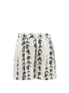 Asceno - Zurich Leaf-print Silk Shorts - Womens - Black White