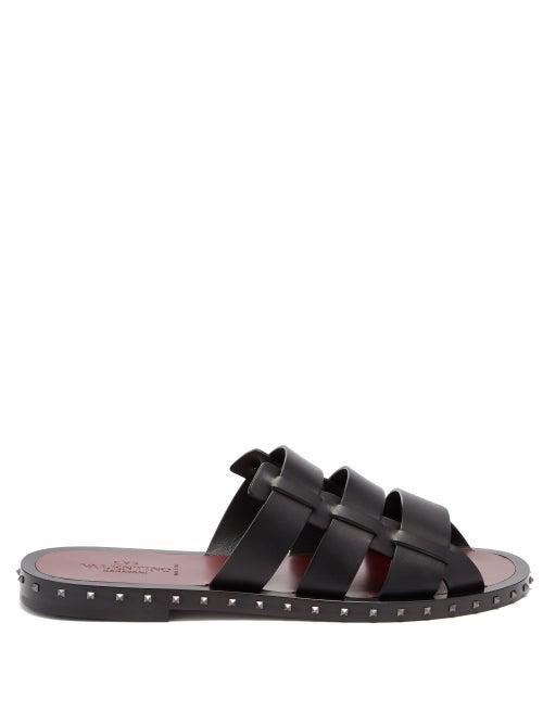 Mens Shoes Valentino Garavani - Rockstud Leather Slides - Mens - Black