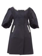 Matchesfashion.com Simone Rocha - Pearl-embellished Double-breasted Twill Coat - Womens - Navy