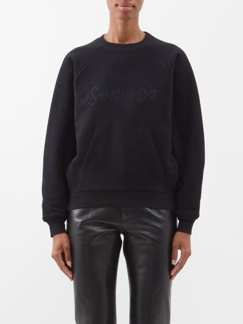 Saint Laurent - Glitter-logo Fleece-lined Cotton-jersey Sweater - Womens - Black
