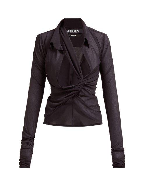 Matchesfashion.com Jacquemus - Bellagio Cross Front Cut Out Crepe Blouse - Womens - Navy