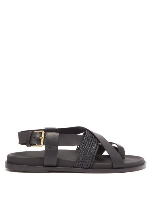 Matchesfashion.com Casablanca 1942 - Brutus Raffia And Leather Cross-strap Sandals - Mens - Black