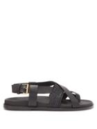 Matchesfashion.com Casablanca 1942 - Brutus Raffia And Leather Cross-strap Sandals - Mens - Black