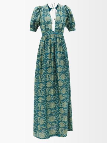 Hannah Artwear - Surya Printed Silk-habotai Maxi Dress - Womens - Green Print