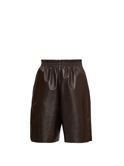 Matchesfashion.com Bottega Veneta - Elasticated-waist Leather Shorts - Womens - Dark Brown