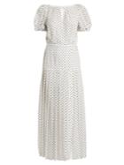 Alessandra Rich Puff-sleeved Polka-dot Silk Dress