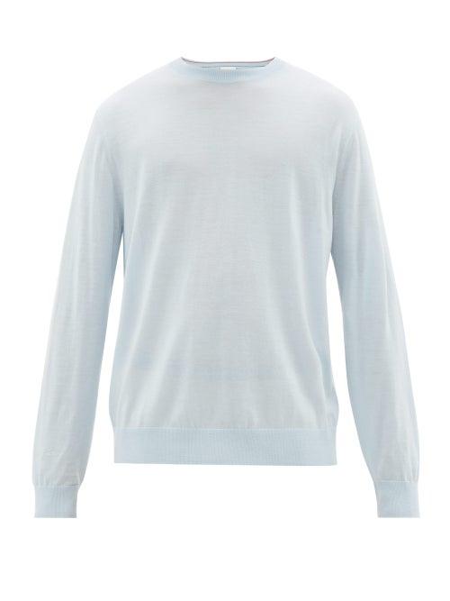 Matchesfashion.com Paul Smith - Logo Embroidered Merino Wool Sweater - Mens - Light Blue