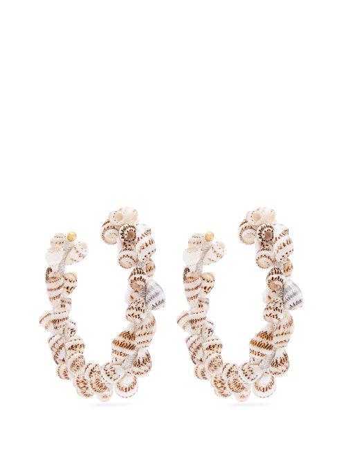 Matchesfashion.com Rebecca De Ravenel - Olympia Shell And Gold Plated Hoop Earrings - Womens - Brown Multi