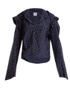 Matchesfashion.com Vetements - Ruffle Trimmed Polka Dot Silk Hooded Blouse - Womens - Navy Multi