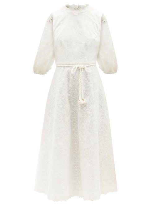 Zimmermann - Lola Embroidered Ramie-batiste Dress - Womens - Ivory