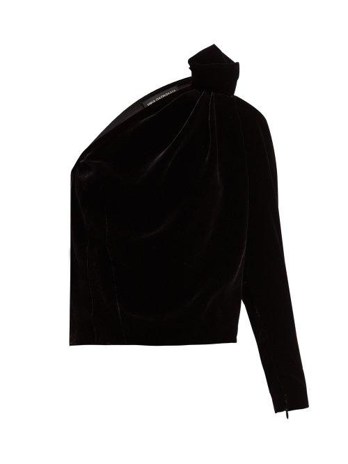 Matchesfashion.com Vika Gazinskaya - One Shoulder Knot Detail Velvet Top - Womens - Black