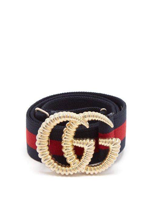 Matchesfashion.com Gucci - Gg Logo 4cm Elasticated Web Stripe Belt - Womens - Navy