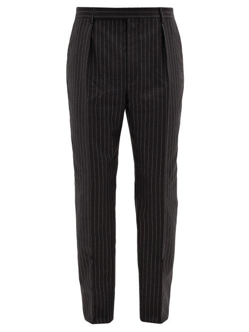 Matchesfashion.com Saint Laurent - Metallic-pinstripe Wool-blend Trousers - Mens - Black Silver