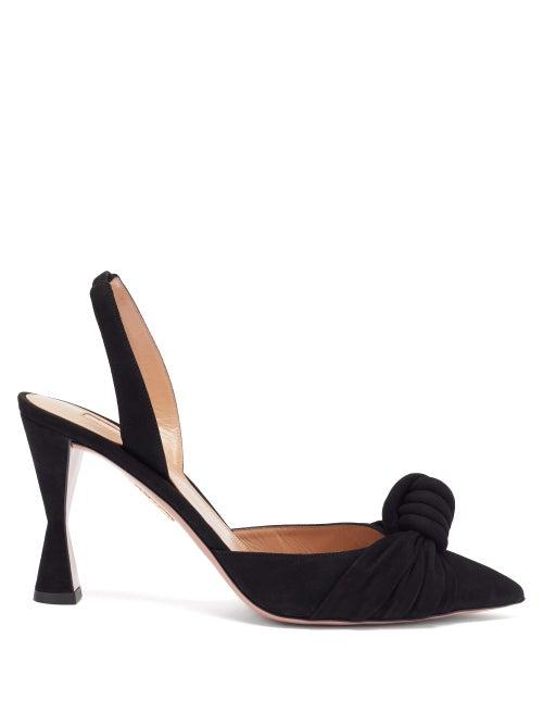 Matchesfashion.com Aquazzura - Kiki 75 Knotted Suede Slingback Pumps - Womens - Black
