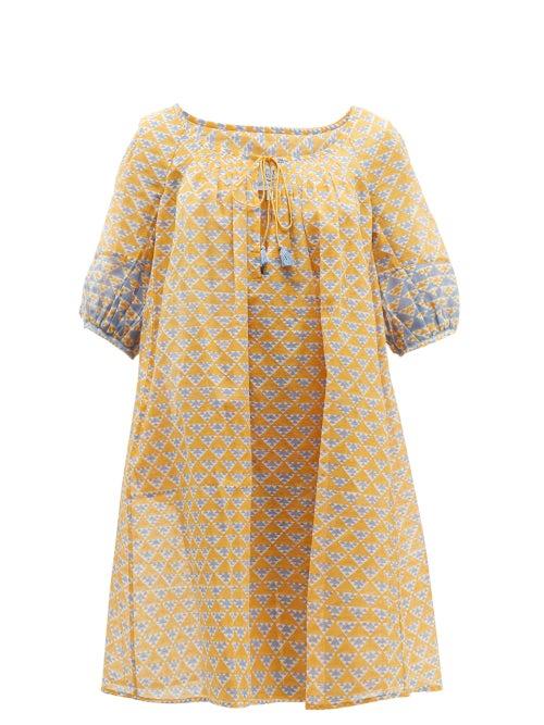 Matchesfashion.com Thierry Colson - Eva Geometric Print Cotton Blend Dress - Womens - Blue Multi