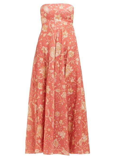 Matchesfashion.com Zimmermann - Veneto Floral Print Linen Maxi Dress - Womens - Red