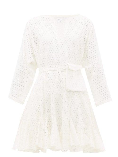 Matchesfashion.com Rhode - Ryan Waist-pouch Broderie-anglaise Mini Dress - Womens - White