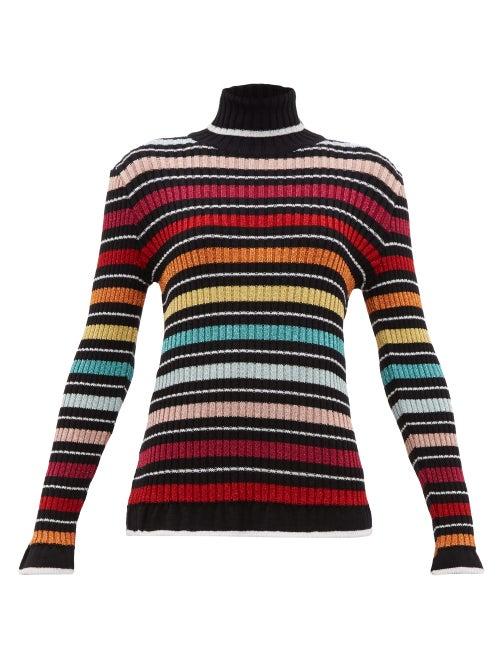 Matchesfashion.com Mary Katrantzou - Striped Lam Roll-neck Sweater - Womens - Black Multi