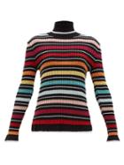 Matchesfashion.com Mary Katrantzou - Striped Lam Roll-neck Sweater - Womens - Black Multi