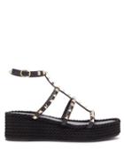 Matchesfashion.com Valentino Garavani - Torchon Rockstud Leather Flatform Sandals - Womens - Black