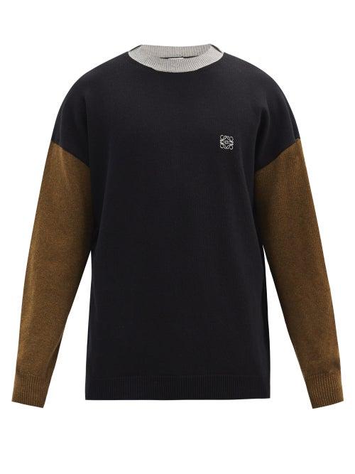 Matchesfashion.com Loewe - Anagram-embroidered Colour-block Wool Sweater - Mens - Black Green