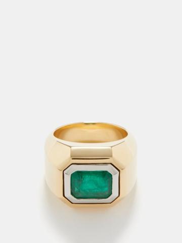Maor - Solitaire Emerald & 18kt Gold Ring - Mens - Yellow Gold