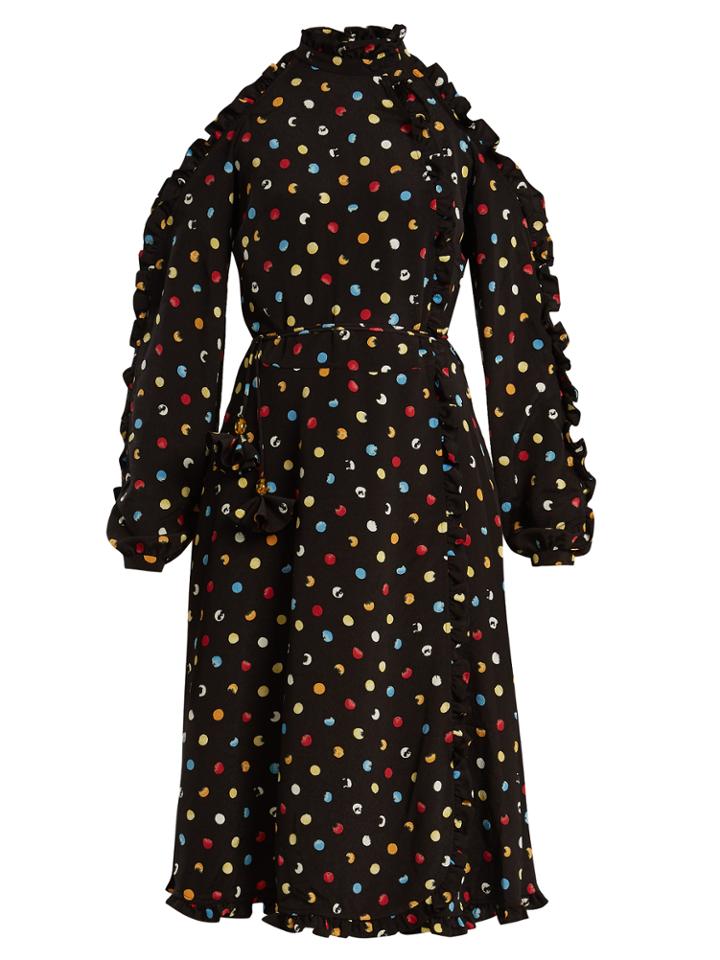Anna October Cut-out Shoulder Polka-dot Crepe Dress