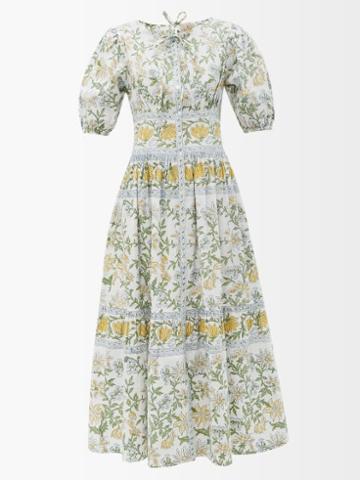 Hannah Artwear - Camilla Block-printed Poplin Maxi Dress - Womens - Yellow Print
