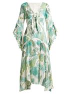 Matchesfashion.com Peter Pilotto - Leaf Print Tie Front Crepe Dress - Womens - Green Multi
