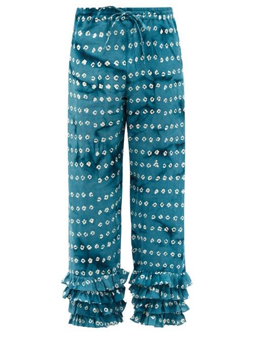Matchesfashion.com Muzungu Sisters - Talitha Shibori-print Linen Cropped Trousers - Womens - Blue Print