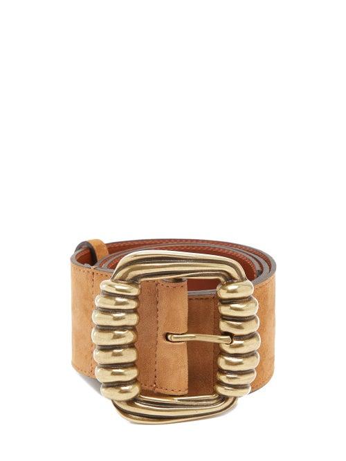 Matchesfashion.com Etro - Sculpted-buckle Nubuck-leather Belt - Womens - Light Tan