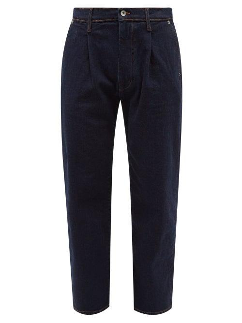 Albam - Pleated Straight-leg Cropped Jeans - Mens - Dark Blue